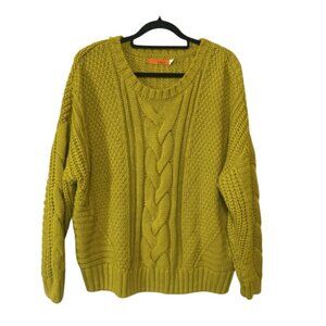 Onea chunky cable knit fisherman's mustard yellow relaxed fit casual sweater EUC